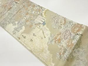 雲に御所車・花々模様織出し袋帯